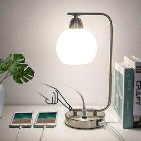 img 4 attached to Modern Silver Table Lamp with AC Outlet, 2 USB Charging Ports, Dimmable Touch Control, Opal Glass Shade - Ideal for Office, Bedroom or Guest Room - Includes LED Bulb