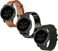 📱 anrir 3 pack watch bands for garmin vivoactive 4s, vivomove 3s, fossil q venture gen 4 hr/gen 3 smart watch - stainless steel, leather, nylon bands logo