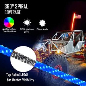 img 1 attached to Omotor 2PC 3FT Bluetooth and Remote Control 360° Spiral LED Whip Lights with Flag [21 Modes] [20 Colors] [Weatherproof] Lighted Antenna Whips - ATV Polaris RZR Four Wheeler Accessories