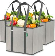 🛍️ 3-pack gray reusable grocery shopping box bags - large, premium quality heavy duty tote bag set with extra long handles &amp; reinforced bottom. foldable, collapsible, durable, eco-friendly логотип