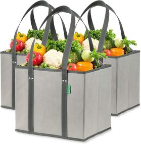 img 4 attached to 🛍️ 3-Pack Gray Reusable Grocery Shopping Box Bags - Large, Premium Quality Heavy Duty Tote Bag Set with Extra Long Handles &amp; Reinforced Bottom. Foldable, Collapsible, Durable, Eco-Friendly