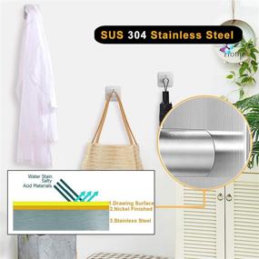 img 2 attached to 🧽 Waterproof Self Adhesive Towel Hooks- 4-Pack Stainless Steel Robe Hook Rack for Bathroom and Bedroom- Heavy Duty, Brushed Nickel Finish by Nolimas