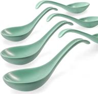 🥄 set of 6 artena 6.75 inch solid asian soup spoons - premium porcelain japanese soup spoons for pho, ramen, miso, and chinese dumplings - versatile deep oval hook design in teal color logo