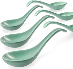 img 4 attached to 🥄 Set of 6 Artena 6.75 inch Solid Asian Soup Spoons - Premium Porcelain Japanese Soup Spoons for Pho, Ramen, Miso, and Chinese Dumplings - Versatile Deep Oval Hook Design in Teal Color