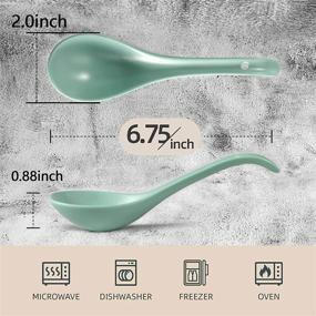 img 3 attached to 🥄 Set of 6 Artena 6.75 inch Solid Asian Soup Spoons - Premium Porcelain Japanese Soup Spoons for Pho, Ramen, Miso, and Chinese Dumplings - Versatile Deep Oval Hook Design in Teal Color