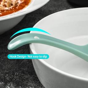 img 2 attached to 🥄 Set of 6 Artena 6.75 inch Solid Asian Soup Spoons - Premium Porcelain Japanese Soup Spoons for Pho, Ramen, Miso, and Chinese Dumplings - Versatile Deep Oval Hook Design in Teal Color