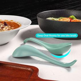 img 1 attached to 🥄 Set of 6 Artena 6.75 inch Solid Asian Soup Spoons - Premium Porcelain Japanese Soup Spoons for Pho, Ramen, Miso, and Chinese Dumplings - Versatile Deep Oval Hook Design in Teal Color