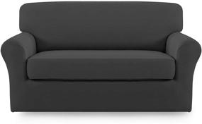 img 4 attached to 🛋️ Microfiber Stretch Sofa Slipcover - Spandex Soft Fitted Couch Cover, Easy-Care Furniture Protector with Elastic Bottom, for Kids and Pets (Loveseat, Dark Gray)