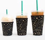 baxendale iced coffee sleeve for cold drink cups - 3 pack neoprene cup sleeves for cold drinks, reusable & compatible with starbucks, dunkin - black wanderlust, 4mm-thick (s/m/l sizes) логотип