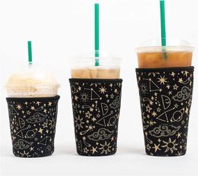 img 4 attached to Baxendale Iced Coffee Sleeve for Cold Drink Cups - 3 Pack Neoprene Cup Sleeves for Cold Drinks, Reusable & Compatible with Starbucks, Dunkin - Black Wanderlust, 4mm-Thick (S/M/L Sizes)