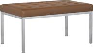 🏢 modern and chic studio designs home 35" wide lintel tufted bench/ottoman: caramel brown bonded leather and chrome metal elegance logo