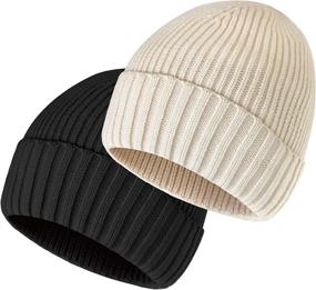 img 4 attached to 🧣 Accsa 2 Pack Winter Beanie Hat for Men Women - Stretchy Rib Knit, Warm & Cozy Fold-up Cuff Slouchy Beanie Hat