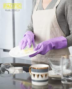 img 1 attached to 🧤 PACIFIC PPE 2 Pairs of Purple Medium Reusable Dishwashing Gloves: Latex-Free & Cotton-Lined Kitchen Cleaning Gloves