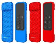 moko silicone case for apple tv 4k/4th gen remote, [2 pack] lightweight non-slip-grip &amp; secure protective cover with apple tv 4k siri remote controller - blue + red logo