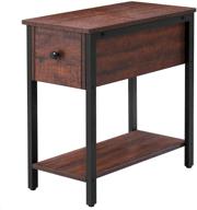 hoobro 2-tier nightstand with drawer, narrow end table for small spaces, stable and sturdy construction, wood look accent furniture with metal frame, walnut color and black - side table by04bz01 logo