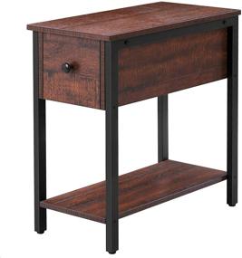 img 3 attached to HOOBRO 2-Tier Nightstand with Drawer, Narrow End Table for Small Spaces, Stable and Sturdy Construction, Wood Look Accent Furniture with Metal Frame, Walnut Color and Black - Side Table BY04BZ01