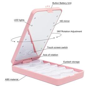 img 2 attached to 💕 Pink Eyelash Organizer Case - Buqikma Empty False Eyelash Holder with LED Light, Makeup Mirror, and Storage Compartment for False Eyelashes