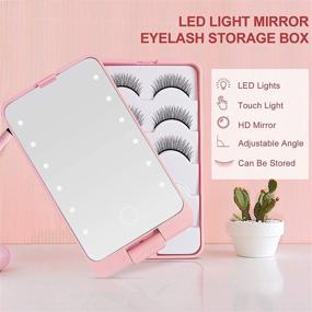 img 1 attached to 💕 Pink Eyelash Organizer Case - Buqikma Empty False Eyelash Holder with LED Light, Makeup Mirror, and Storage Compartment for False Eyelashes