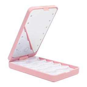 img 4 attached to 💕 Pink Eyelash Organizer Case - Buqikma Empty False Eyelash Holder with LED Light, Makeup Mirror, and Storage Compartment for False Eyelashes