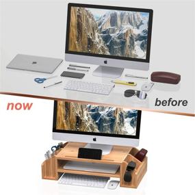 img 1 attached to 🎋 WELL WENG Bamboo 2-Tier Monitor Riser with Adjustable Storage Organizer Stand for iMac, Printer, Notebook, Xbox One, PS4 (MR3-SG)