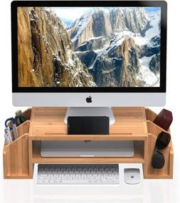 img 2 attached to 🎋 WELL WENG Bamboo 2-Tier Monitor Riser with Adjustable Storage Organizer Stand for iMac, Printer, Notebook, Xbox One, PS4 (MR3-SG)