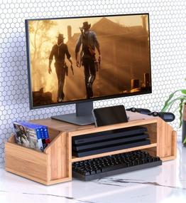 img 3 attached to 🎋 WELL WENG Bamboo 2-Tier Monitor Riser with Adjustable Storage Organizer Stand for iMac, Printer, Notebook, Xbox One, PS4 (MR3-SG)