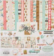 🌸 enhanced seo: designed teal, pink, cream, and woodgrain paper kit from carta bella's flower market collection logo