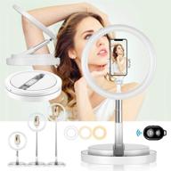 📸 portable selfie ring light with foldable stand & phone holder - 12” size, 3 light modes, 10 brightness levels, remote control - ideal for live streaming, make-up, youtube videos - white logo