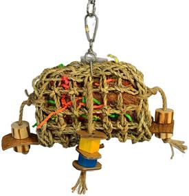 img 4 attached to 🐦 Seagrass Foraging Pouch Toy with Wood Toys on Natural Rope - Fun Foraging and Chewing Toy for Conures, Cockatoos, Cockatiels, Macaws, Greys, Amazons, and Other Birds