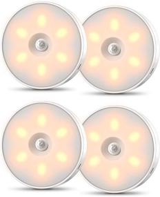 img 4 attached to 🔦 Otdair Indoor Motion Sensor Light - Rechargeable Wireless Closet Light 4 Pack, Stick Anywhere LED Night Light for Hallway Kitchen Bathroom Bedroom, Round Design