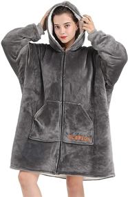 img 4 attached to SLEPZON Blanket Hoodie: The Ultimate Oversized Wearable Blanket with Deep Pockets, Comfy Sleeves & Front Zipper – Deluxe Grey Fleece Sweatshirt Blanket