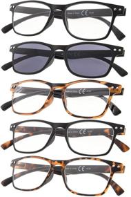 img 4 attached to 👓 Stylish & Convenient: 5-pack Striped Reading Glasses with Spring Hinge & Sunshine Readers