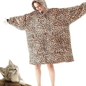 img 1 attached to 🐆 Dewellyoo Unisex Sherpa Hoodie - One Size Fits All, Soft and Super Warm, Wearable Blanket Hoodie (1.3KG) in Leopard Print