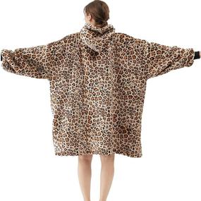 img 2 attached to 🐆 Dewellyoo Unisex Sherpa Hoodie - One Size Fits All, Soft and Super Warm, Wearable Blanket Hoodie (1.3KG) in Leopard Print