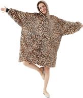 🐆 dewellyoo unisex sherpa hoodie - one size fits all, soft and super warm, wearable blanket hoodie (1.3kg) in leopard print logo