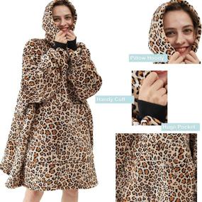 img 3 attached to 🐆 Dewellyoo Unisex Sherpa Hoodie - One Size Fits All, Soft and Super Warm, Wearable Blanket Hoodie (1.3KG) in Leopard Print