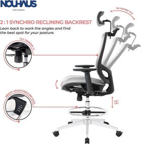 img 2 attached to 💺 Enhance Your Workstation Comfort with NOUHAUS ErgoTASK/ErgoDRAFT - Ergonomic Task/Draft Chair with Headrest and Wheels (Grey, ErgoDraft)