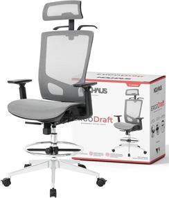 img 4 attached to 💺 Enhance Your Workstation Comfort with NOUHAUS ErgoTASK/ErgoDRAFT - Ergonomic Task/Draft Chair with Headrest and Wheels (Grey, ErgoDraft)