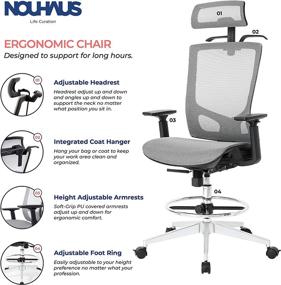 img 3 attached to 💺 Enhance Your Workstation Comfort with NOUHAUS ErgoTASK/ErgoDRAFT - Ergonomic Task/Draft Chair with Headrest and Wheels (Grey, ErgoDraft)