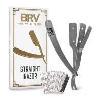 🪒 brv men straight razor with 100 lord platinum single edge razor blades - stainless steel shavette barber razor for men's shaving - silver straight razor kit logo