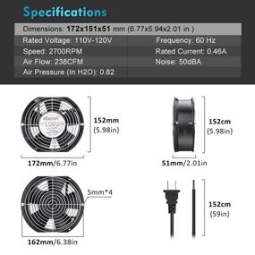 img 3 attached to 🌀 Вентилятор Wathai AC 110V 120V с двойным шариковым осевым двигателем высокой скорости 172 мм х 150 мм х 51 мм - идеально подходит для проектов по охлаждению, вентиляции и вытяжке с сильным воздушным потоком.