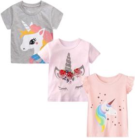 img 3 attached to 🦄 Unicorn Graphic Crewneck Sleeve T-Shirts for Girls' Tops, Tees & Blouses