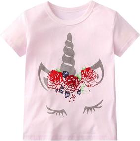 img 2 attached to 🦄 Unicorn Graphic Crewneck Sleeve T-Shirts for Girls' Tops, Tees & Blouses