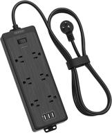 ntonpower surge protector power strip with usb, 10ft extension cord and 6 ac outlets - wall mountable for home office accessories, 15a circuit breaker, black logo
