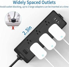 img 2 attached to NTONPOWER Surge Protector Power Strip with USB, 10ft Extension Cord and 6 AC Outlets - Wall Mountable for Home Office Accessories, 15A Circuit Breaker, Black