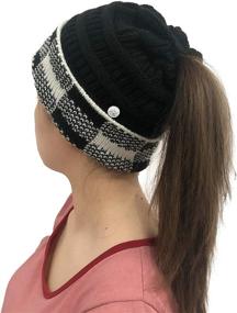 img 2 attached to Ponytail Beanie Hat for Women with Mask Button - Winter Criss Cross High Messy Bun Beanie Hat featuring Ponytail Hole