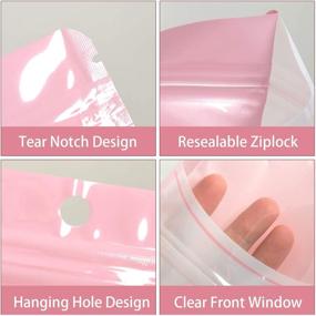 img 2 attached to 🛍️ 100-Piece Resealable Mylar Bags with Clear Window: Smell Proof Pouch Packaging for Lip Gloss, Eyelashes, Tea Party Favors, Samples, Food, Jewelry, Crafts (Macaron Pink, 3.15''x4.72'')