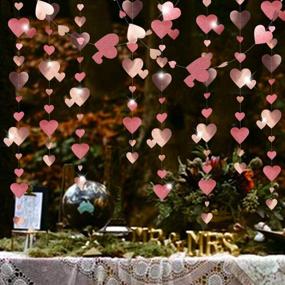 img 4 attached to 💖 5 Pack Rose Gold Heart Garland Streamer Banner for Valentine's Day and Wedding Decor - Double Sided Glitter & Metallic Paper - Ideal for Anniversary, Bachelorette, Engagement & Bridal Party Supplies, 66 Ft