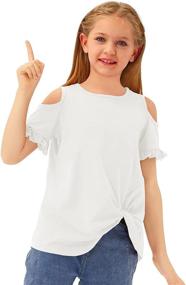 img 2 attached to 👚 Crewneck Girls' Clothing Tops, Tees, and Blouses: BesserBay Cotton Sleeve Shoulder