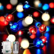 independence day led string lights, 16.4ft 50 bulb shape red white blue string lights, patriotic battery-operated string lights with remote, for 4th of july, christmas decor logo